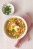 Ramen with mayonnaise, sweetcorn and egg