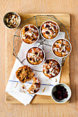 Banana and cranberry muffins with slivered almonds