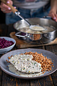 Baked turkey fillet with horseradish sauce and buckwheat