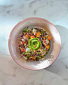 Autumn salad with avocado rosette and butternut squash