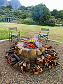 Fire pit with blazing fire