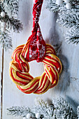Small yeast wreath with red marzipan