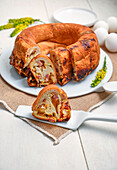 Yeast wreath with cheese and bacon filling