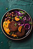 Vegan bean and mushroom burger with coleslaw