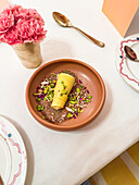 Pistachio kulfi on Rajasthani churma