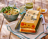 Carrot terrine with peas and couscous
