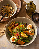 Autumn green bean salad with waxy eggs