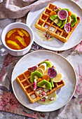 Banana waffles with fresh fruit