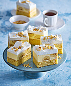 Banana cake slices with whipped cream