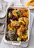 Cuban baked chicken with kidney beans and quinoa