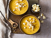 Corn soup with popcorn