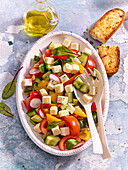Shopska salad (Bulgarian vegetable salad with cheese)