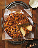 Caramel almond cake with macadamia cream