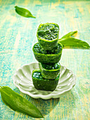 Wild garlic pesto in ice cube mould