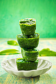 Wild garlic pesto in ice cube mould