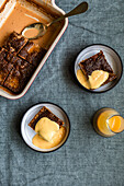 Malva pudding with masala chai sauce (South African dessert)
