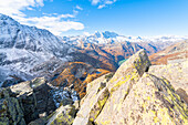Der Blick von der Punta Pelousa, Ceresole Reale, Valle dell Orco, Nationalpark Gran Paradiso, Italienische Alpen, Provinz Turin, Piemont