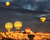 Hot air balloons flying on Goreme, Cappadocia, Turkey