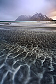 Stormy weather at Skagsanden beach, Flakstad, Flakstadoya, Nordland, Lofoten, Norway, Northern Europe