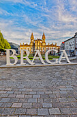 Carlos Amarante square with 18th century Sao Marcos Church in the background, Braga, Minho Province, Portugal