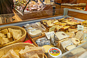 View of cheese shop window in Courmayeur, Courmayeur, Aosta Valley, Italian Alps, Italy