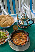 Anchovy tagine in a restaurant of Chefchaouen, Rif region, Morocco