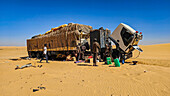 Truck stuck in the sand dunes of the Tibesti Mountains, Chad
