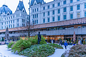 View of cafes and restaurants on Victoria Terrasse during winter, Oslo, Norway, Scandinavia