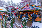 View of Christmas market during winter at dusk, Stortingsparken, Oslo, Norway, Scandinavia
