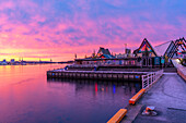 View of Oslo Fjord during winter at sunrise from Havnepromenade, Oslo, Norway, Scandinavia