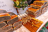 View of local produce on Christmas Market stall in Altstadt Spandau, Spandau, Berlin, Germany