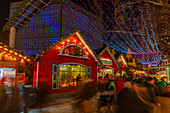 View of people and market stalls at Christmas, Breitscheidplatz, Berlin, Germany