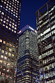 Canary Wharf bei Nacht, Docklands, London, England, Vereinigtes Königreich