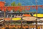 Pumpkin strips and produce being sun dried, Huangling, village dating to the Ming Dynasty, Wuyuan County, Shangrao City, Jiangxi Province, China