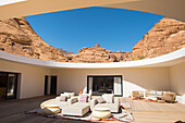 Thuraya Wellness lounge, Our Habitas AlUla, sustainable luxury resort in ancient oasis in canyons of Ashar Valley, Medina Province, Saudi Arabia