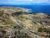 Drone aerial view of Kriaritsi project area with abandoned roads in the south of Greece, Sithonia, Chalkidiki, Greece
