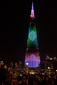 Laser show at night on Burj Khalifa, world's tallest tower, Downtown Burj Dubai, Dubai,United Arab Emirates
