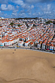 Aerial view of Nazare beach and cityscape, Portugal