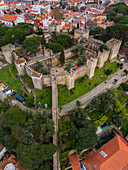 Aerial view of Sao Jorge Castle, known in English as Saint George's Castle, historic castle in the Portuguese capital of Lisbon
