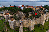 Aerial view of Sao Jorge Castle, known in English as Saint George's Castle, historic castle in the Portuguese capital of Lisbon