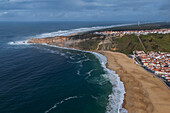 Aerial view of Nazare beach and cityscape, Portugal