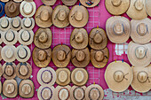 Arrangement of woven hats being sold in Nazas, Mexico