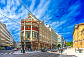 Oslo, Norway, Aug 10 2017, Hotel Continental showcases its elegant architecture while Theatercaféen invites visitors to enjoy its vibrant atmosphere in Oslo.