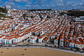 Aerial view of Nazare beach and cityscape, Portugal