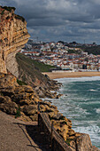 View of Nazare beach and cityscape, Portugal
