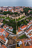 Aerial view of Sao Jorge Castle, known in English as Saint George's Castle, historic castle in the Portuguese capital of Lisbon