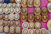 Arrangement of woven hats being sold in Nazas, Mexico