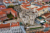 Aerial view of Carmo Archaeological Museum / The Convent of Our Lady of Mount Carmel, former Catholic convent located in the civil parish of Santa Maria Maior, municipality of Lisbon, Portugal