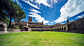 Codalet, France, Aug 22 2022, Discover the beauty of the Romanesque cloister at Saint-Michel de Cuxa in Codalet, surrounded by lush greenery and historical architecture.