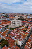 Aerial view of National Pantheon and city skyline, Lisbon, Portugal